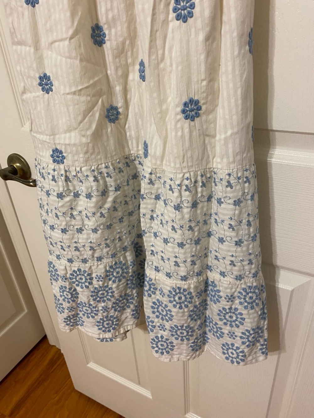 American Eagle Outfitters White Maxi Dress with Blue Floral Embroidery - Picture 3 of 7